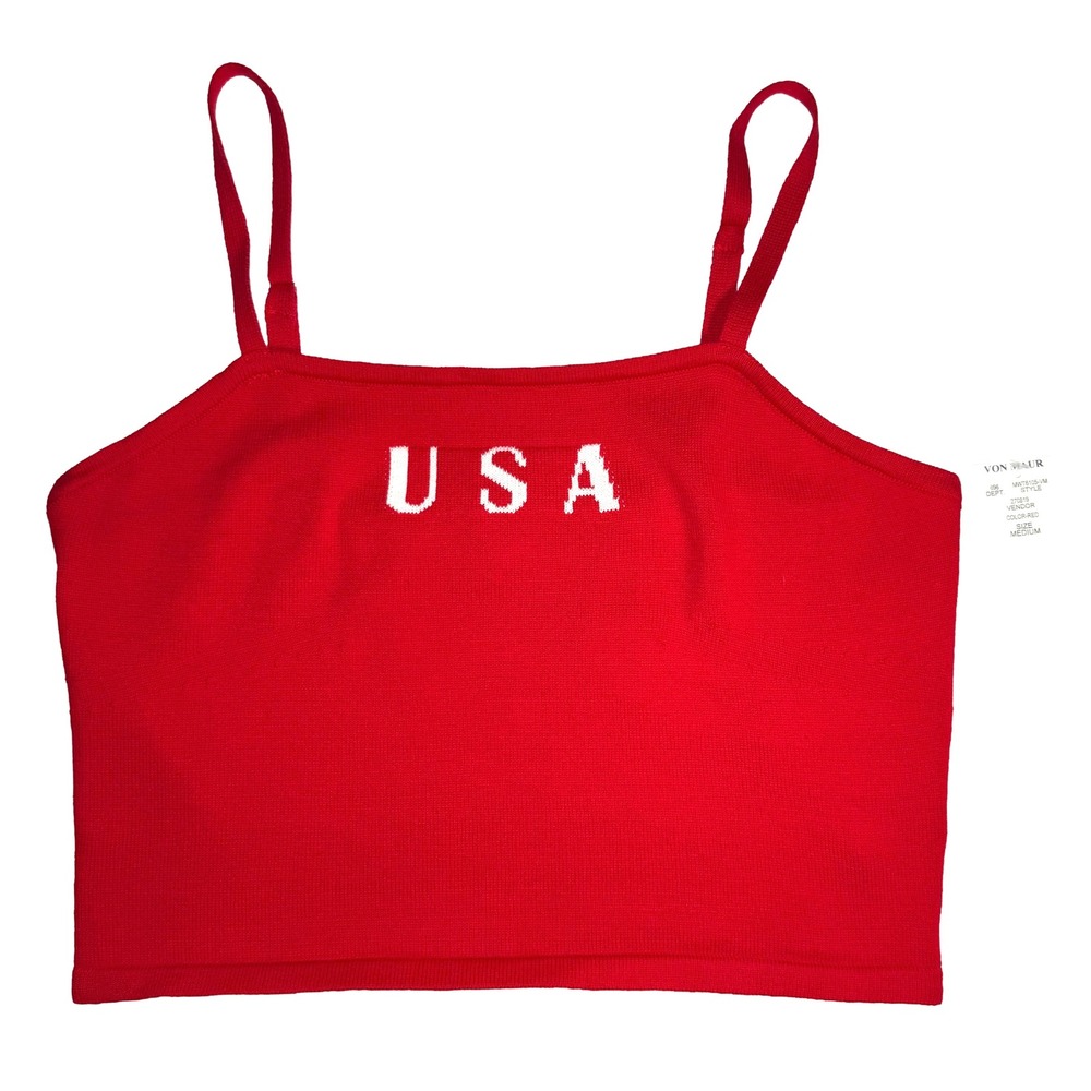 Le Lis USA Knit Crop Tank Top Red Medium Patriotic Americana Y2K NWT July 4th - Picture 5 of 9